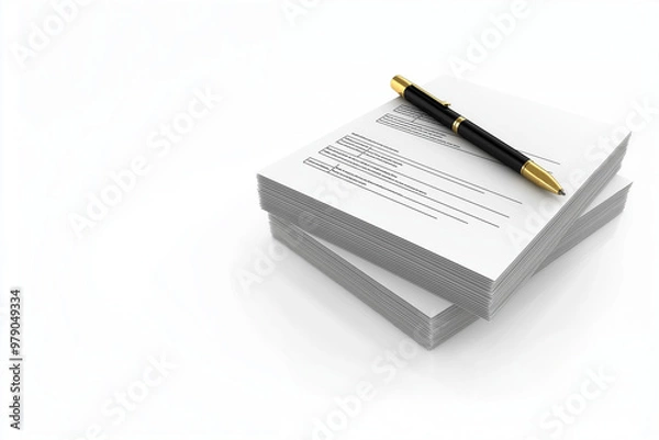 Fototapeta Blank documents with a pen on top and copy space for information