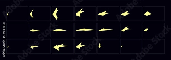 Fototapeta 2d animate gun flash FX animation.  Cartoon muzzle flash fire animation sprites sheet frame.