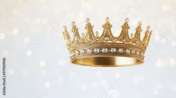 Fototapeta Golden Crown with Diamonds on a Bokeh Background