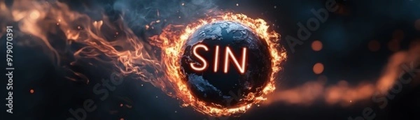 Obraz Fiery representation of sin, with a glowing ember in the center and flames surrounding it. Concept of temptation, evil, and morality.