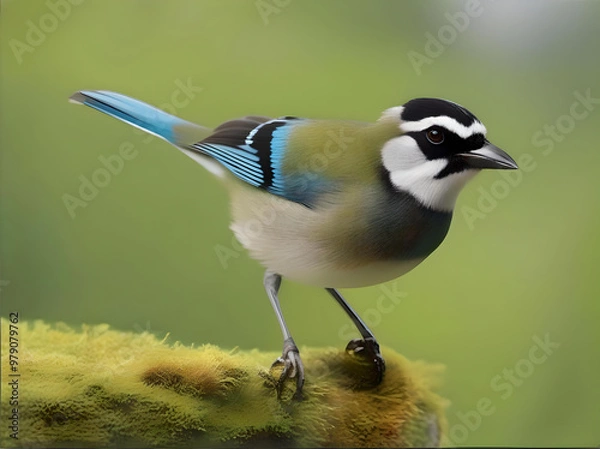 Fototapeta  An elegant painting of a bird on a branch with lush flowers, reflecting the peaceful coexistence of wildlife and flora. generated ai