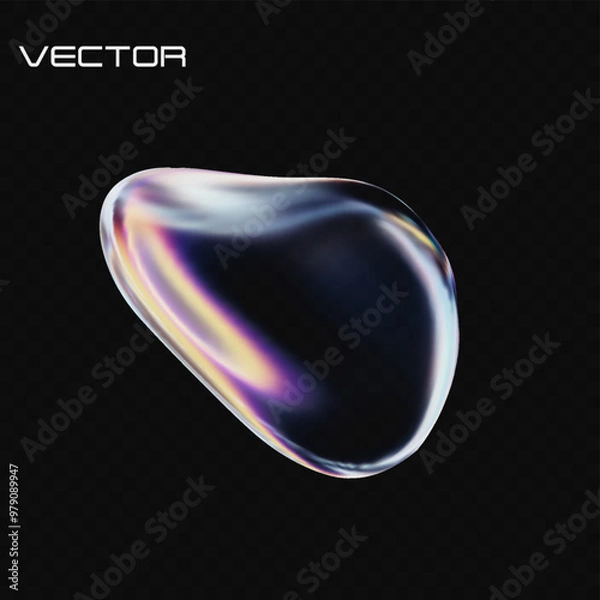 Fototapeta 3D holographic fluid sphere. Abstract glass liquid form. Render of Holographic Liquid Shape. 3d vector illustration