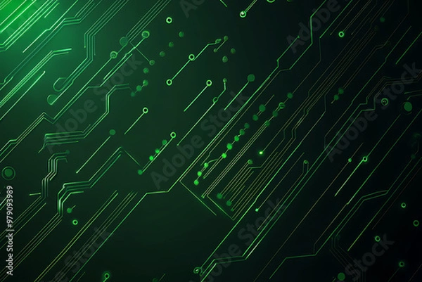 Fototapeta Abstract representation of a circuit board with glowing neon lines and geometric patterns against a dark background. The image evokes a high-tech, futuristic feel with ample copy space	
