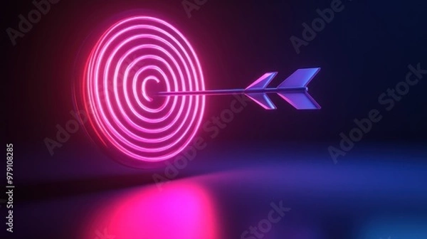 Fototapeta A glowing target with an arrow, symbolizing focus and goal achievement.