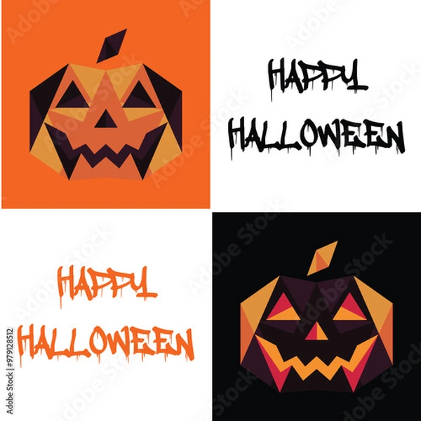 Obraz Geometric Pumpkin and Horror Text Creative Halloween Design