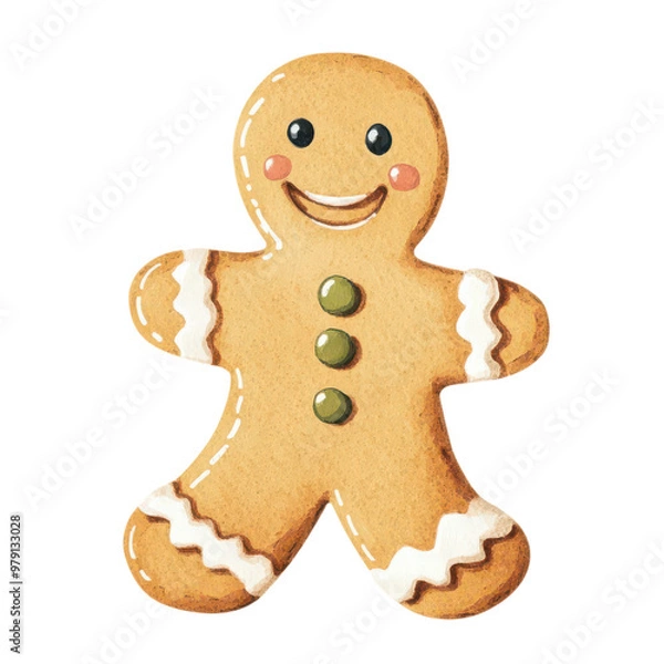 Obraz gingerbread man with a cute smile, watercolor style, isolated on a white background