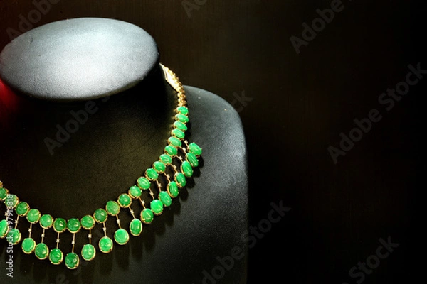 Obraz Beautiful Jade necklace on dark background