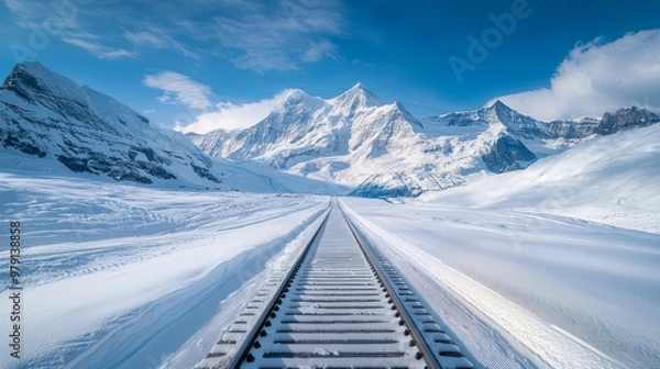 Fototapeta A breathtaking aerial shot capturing the stunning landscape of Switzerland with rolling hills, picturesque villages, and snow-capped mountains under a clear blue sky.