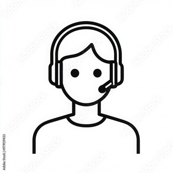 Fototapeta minimal 2d black and white line icon of a customer support agent.