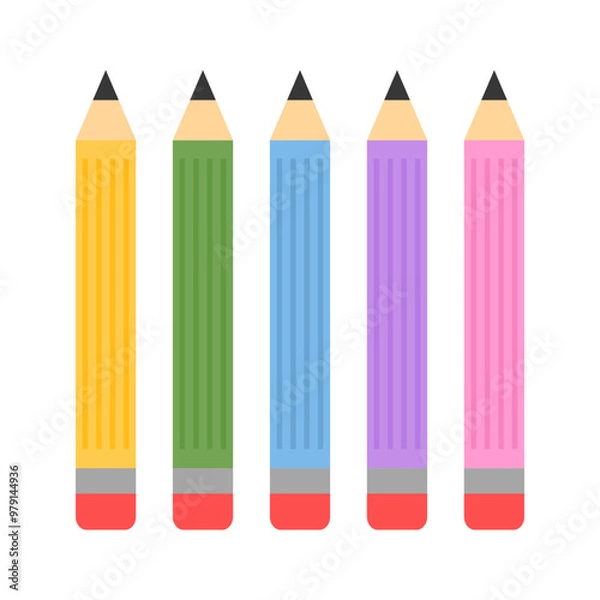 Obraz Colorful school pencil vector set design isolated on white background.