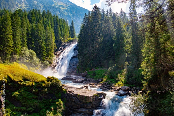 Fototapeta Krimml, Salzburg, Austria - August 31, 2024: Partial view of the Krimml Waterfalls in the Hohe Tauern National Park