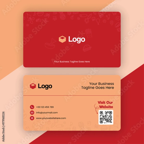 Fototapeta Restaurant fast food shop industry business visiting card vector design template, van food truck cafe front and back layout modern clean flat simple graphic logo contact text premium call name card