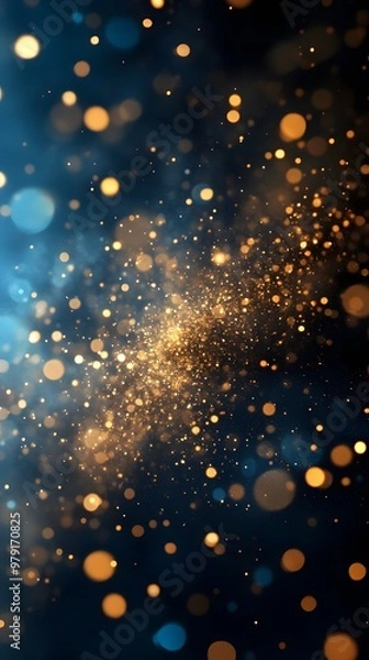 Fototapeta golden bokeh lights on a dark blue background, abstract festive pattern	
