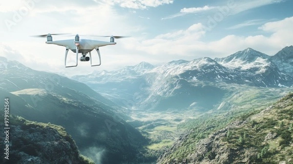 Obraz Drone Flying Over Mountain Range