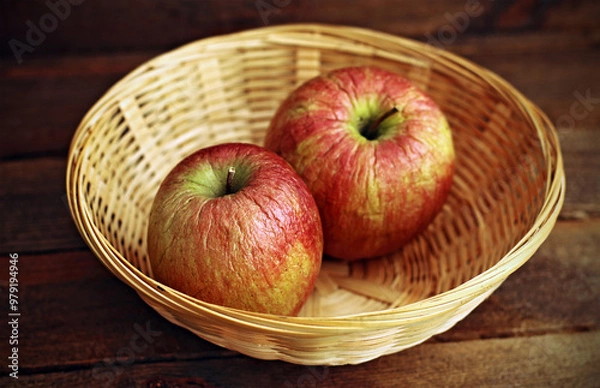 Fototapeta A pair of red apples in a basket