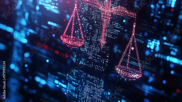 Fototapeta AI-driven legal systems designed for predicting case outcomes with advanced algorithms and real-time data analysis. The futuristic interface highlights legal innovation, transforming the accuracy and 