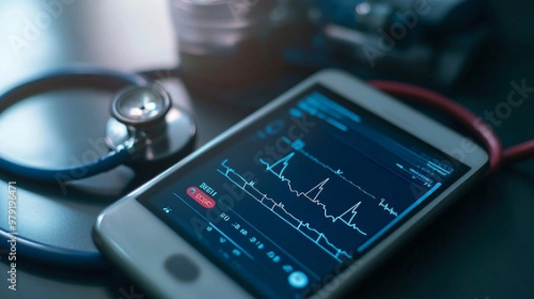 Obraz A close-up of modern healthcare gadgets used in remote patient monitoring