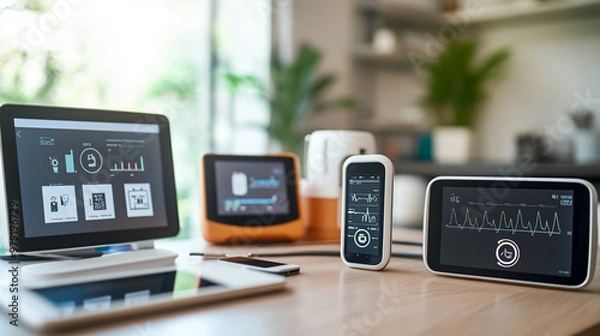 Obraz A close-up of modern healthcare gadgets used in remote patient monitoring