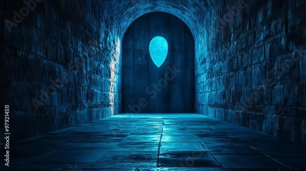 Fototapeta A blue tunnel with a blue balloon in the middle