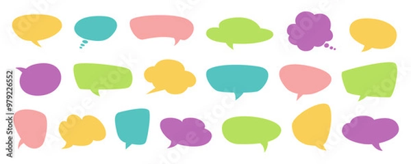 Fototapeta Set of colorful blank empty speech bubbles for text, chatting, message box. Vector illustration balloon speak sign dialog communication frame