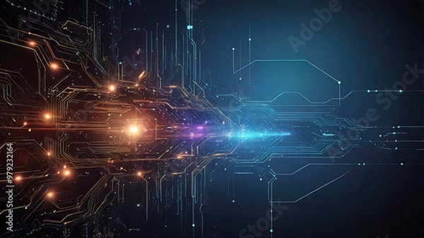 Fototapeta Abstract technology background. Cyber ​​technology AI technology wired network futuristic