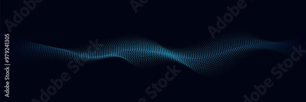 Fototapeta A moving digital 3d wave. Futuristic dark background with dynamic blue particles. The concept of big data