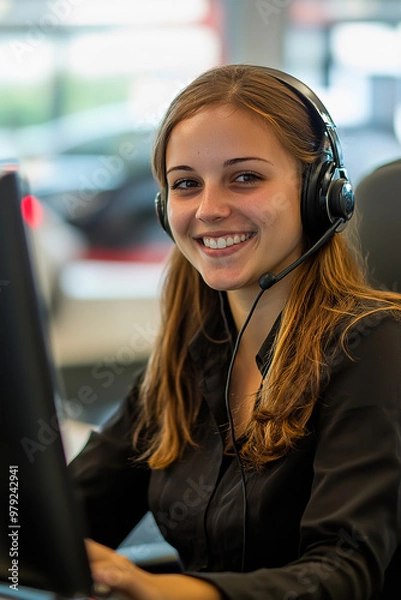 Obraz Saleswoman at call center of car dealership