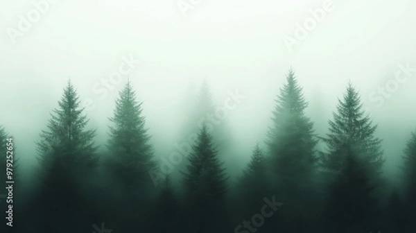 Fototapeta Veiled Secrets: A Dark Forest Enveloped in Silent Mystery and Whispering Fog Beneath Shadows