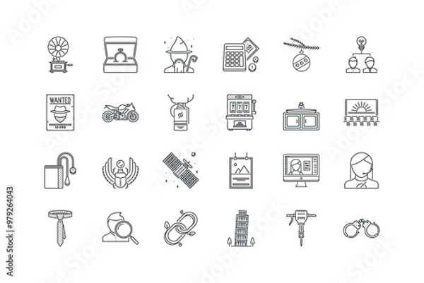 Fototapeta Calculator, Christmas, Founder, Gramophon, Hairstyle, set of icons for web design, vector illustration