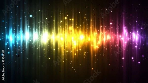Obraz Abstract Colorful Light Streaks and Glowing Particles on Black Background