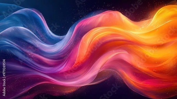 Fototapeta Abstract flowing waves of pink, purple, and orange colors against a dark background creating a vibrant contrast