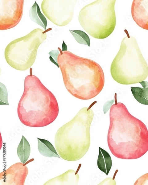 Fototapeta Watercolor Pears Pattern.