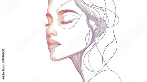 Obraz Elegant continuous line portrait of a minimalist face, with smooth curves and delicate features, emphasizing simplicity and balance
