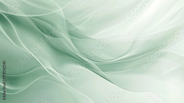 Obraz A calming gradient background blending from pastel green to light gray, featuring dynamic, smooth lines and abstract movement across the image.