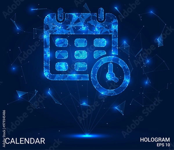 Fototapeta Hologram calendar. The calendar icon consists of polygons, triangles of dots and lines. The calendar is a low-poly compound structure. Technology concept vector.