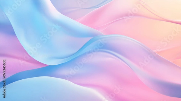 Obraz A gradient from pastel blue to light pink, with dynamic flowing abstract shapes, creating a calming yet playful composition.