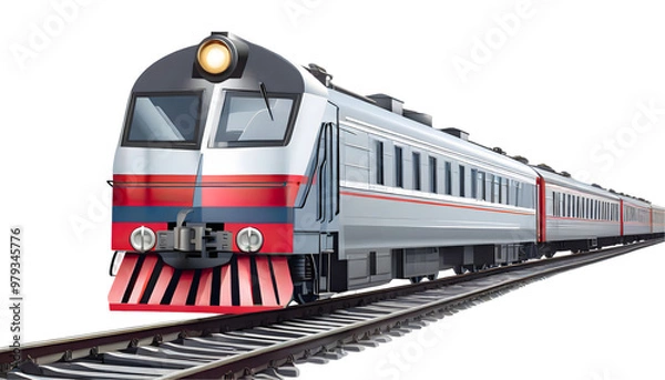 Fototapeta high speed realistic modern train locomotive on railroad. Generative AI.