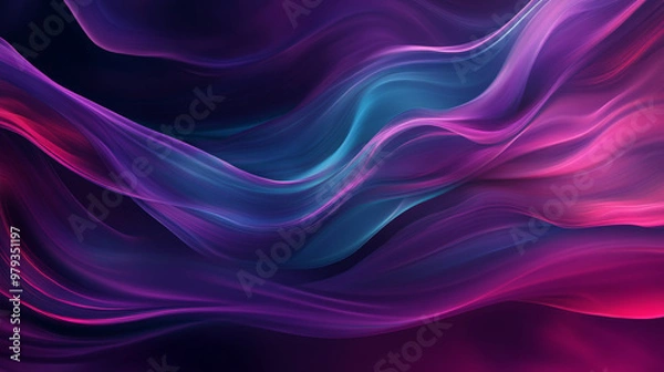 Fototapeta Dynamic, flowing waves of deep purple, teal, and rich magenta form abstract shapes with smooth transitions and light reflections.