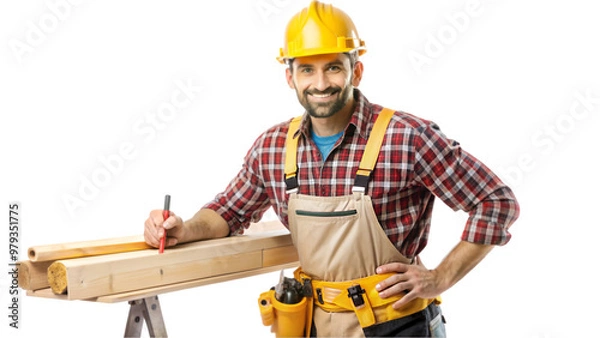 Obraz Carpenter with tool belt isolated on transparent background