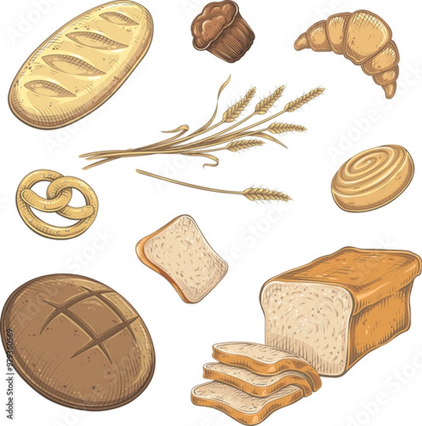 Obraz Vector Color Bakery Bread Set