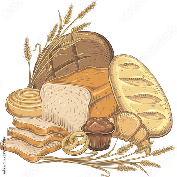 Obraz Vector Color Bakery Bread Illustration