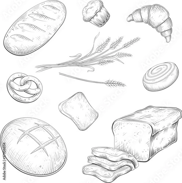 Obraz Vector Black and White Bread Set