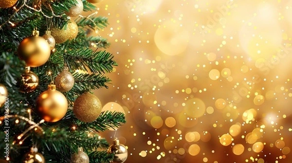 Fototapeta Christmas tree with sparkling ornaments