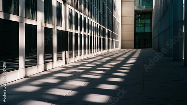 Obraz Sunlight creating geometric shadows on modern building facade