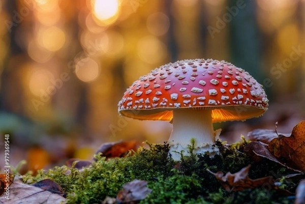Fototapeta Amanita Muscaria Mushroom in a Forest - AI generated illustration