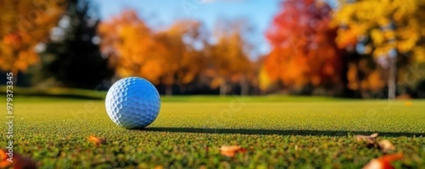 Obraz Golf ball on the green of a picturesque autumn course, capturing the tranquility of fall sports, golf course autumn