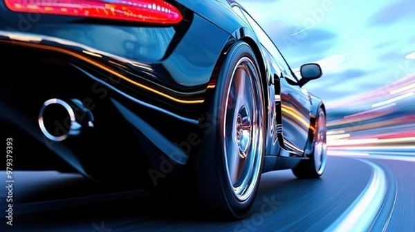 Fototapeta Dynamic Sports Car Racing Down Highway