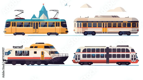 Fototapeta Modern Transportation and Telecom Flat Vector Isolated Illustration Collection