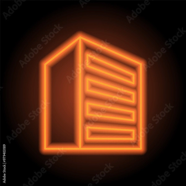 Obraz Building simple icon vector. Flat design. Orange neon on black background
