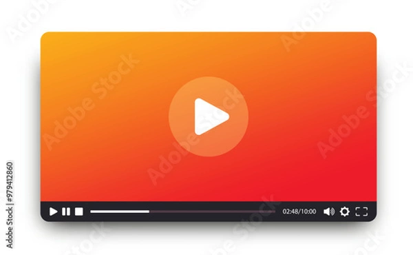 Fototapeta Modern multimedia player template with play button, play video window with navigation icons. Design for web and mobile apps. Vector illustration